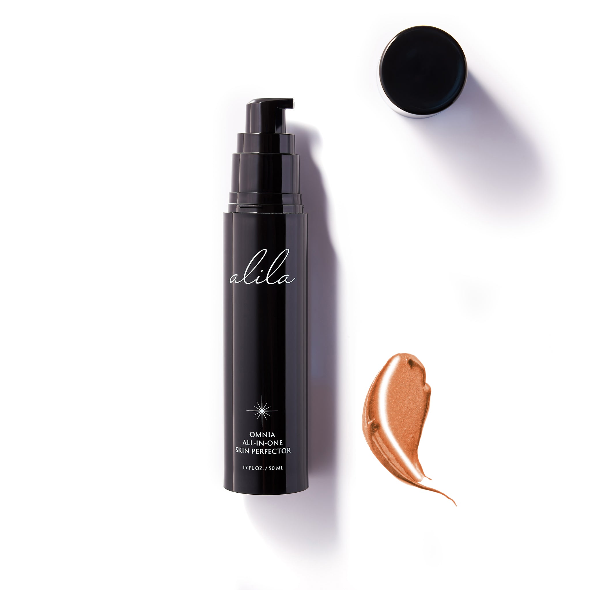 alila beauty omnia all-in-one skin perfector bottle and swatch moisturizer primer bronzer skincare beauty flawless hybrid